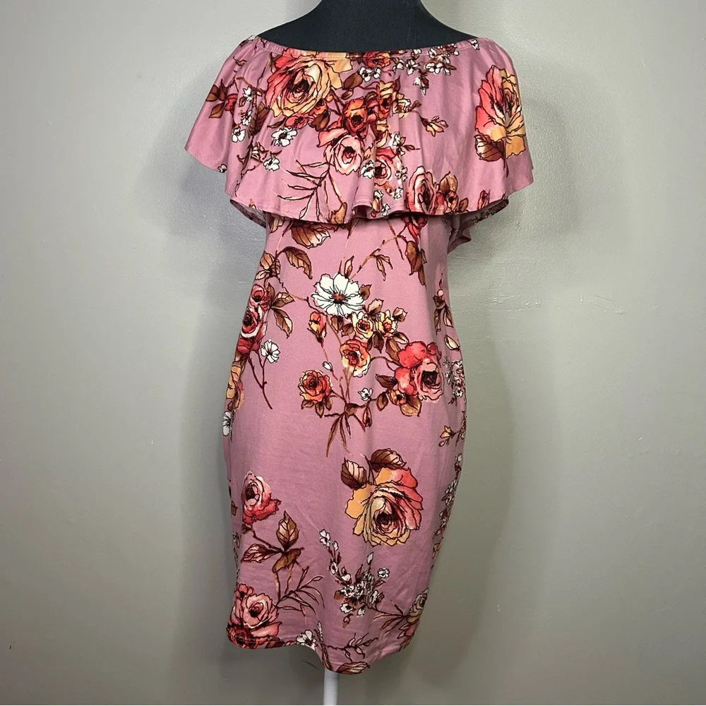 Floral Pink Off-Shoulder Dress - Picture 1 of 4